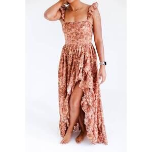 NEW WILDFLOWER women's romantic floral print maxi dress in brown